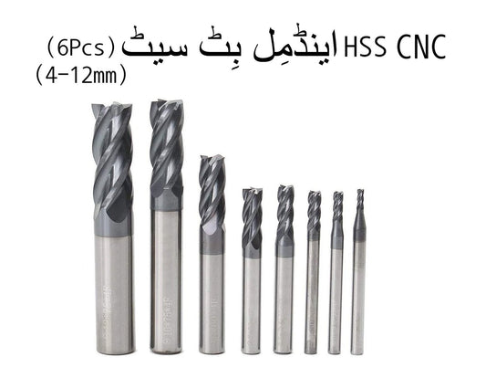 HSS CNC End Mill Bit Set 6Pcs (4-12mm) All Sizes Available ? High-Precision Cutting Tool for Milling